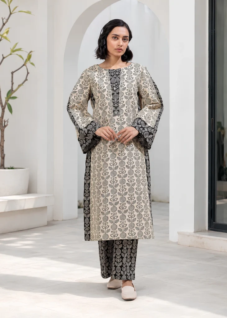 Dusky Beige 2 Piece Printed Khaddar Unstitched Suit