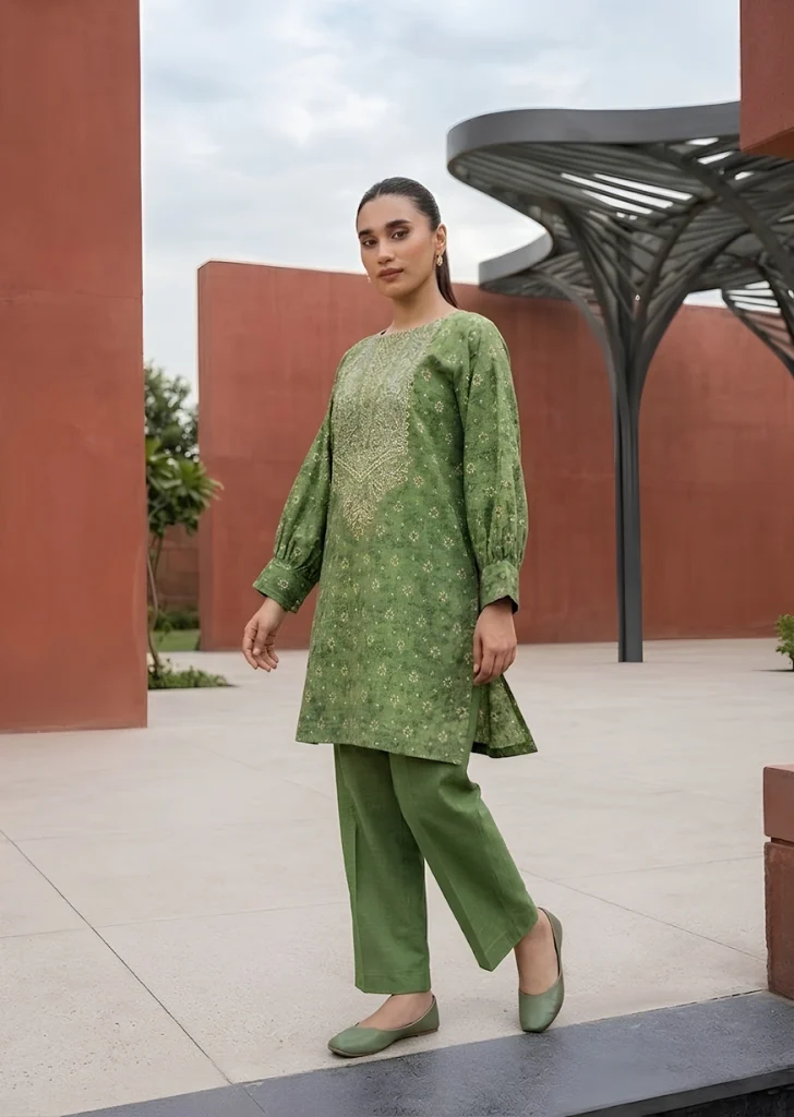 Tribal Moss 2 Piece Printed Embroidered Khaddar Unstitched Suit