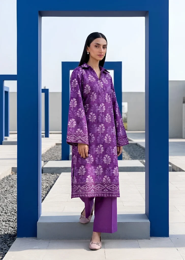 Indigo Musk 2 Piece Printed  Embroidered Khaddar Unstitched Suit