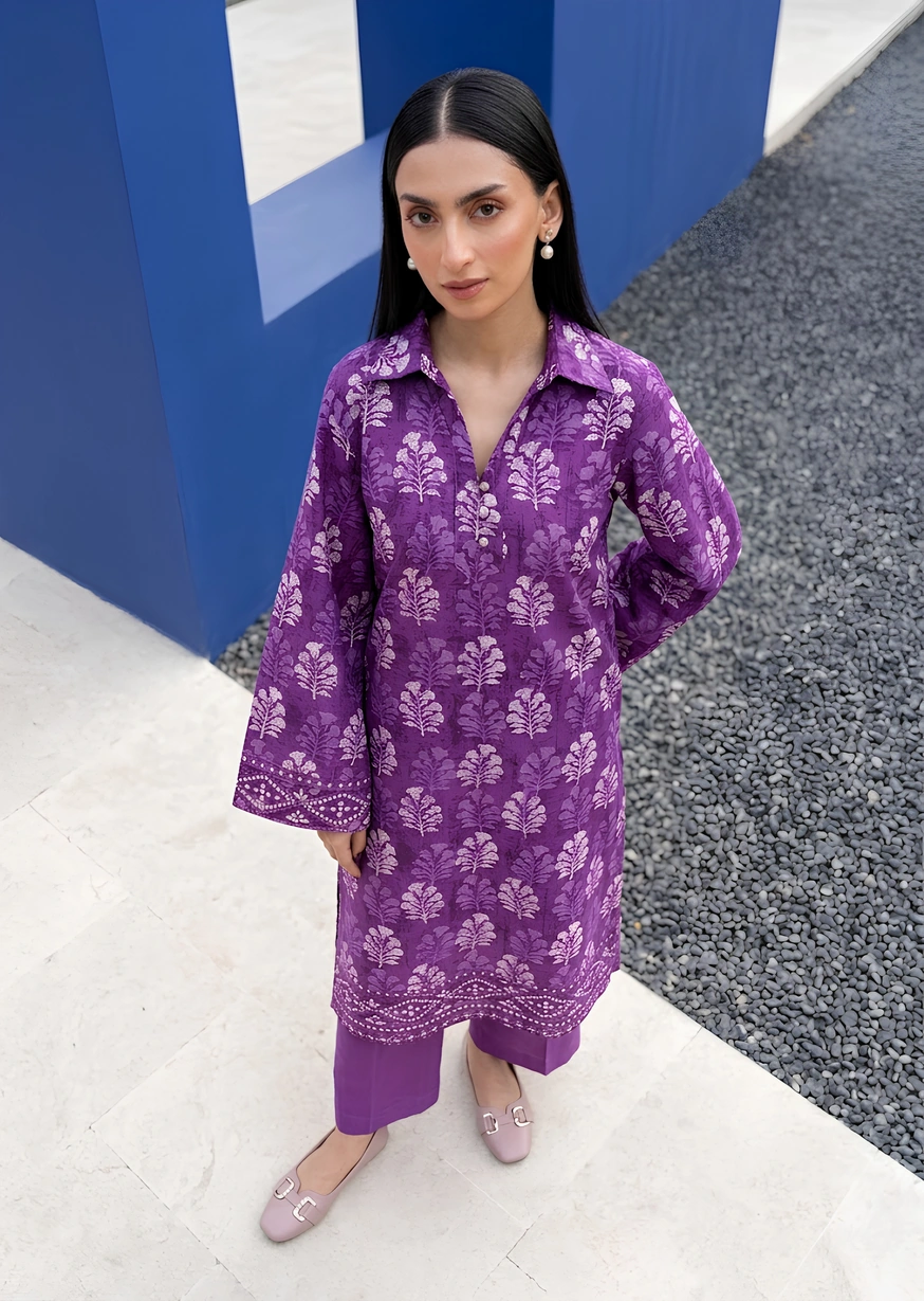 Indigo Musk 2 Piece Printed Embroidered Khaddar Unstitched Suit - Image 3