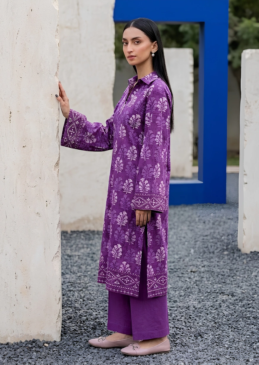 Indigo Musk 2 Piece Printed Embroidered Khaddar Unstitched Suit - Image 2