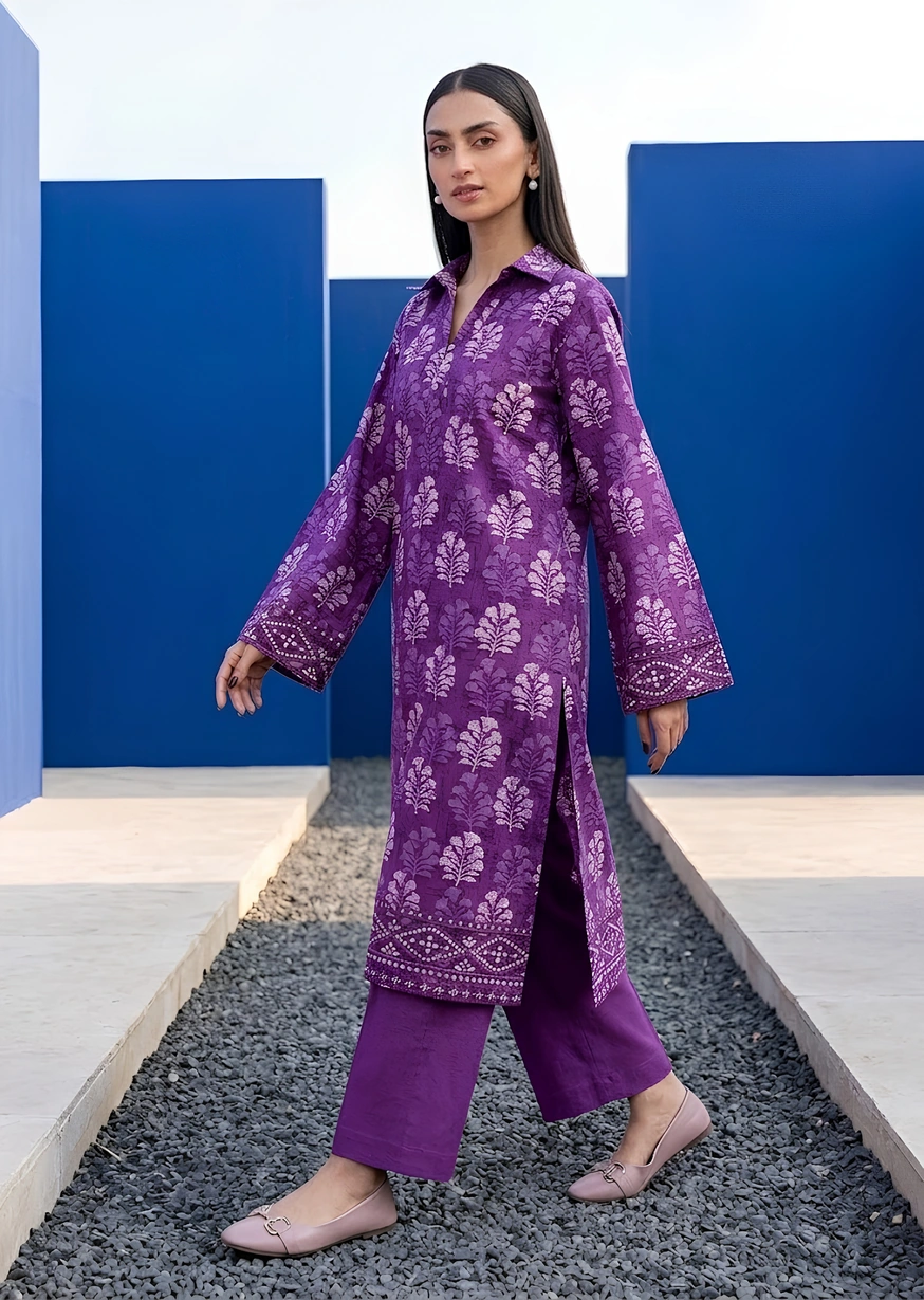 Indigo Musk 2 Piece Printed Embroidered Khaddar Unstitched Suit - Image 5