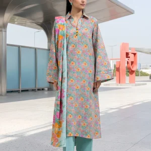 Aqua Bloom 2 Piece Printed Khaddar Unstitched Suit