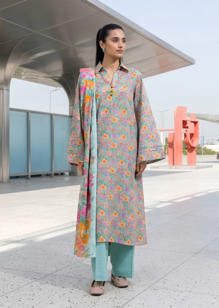 Aqua Bloom 2 Piece Printed Khaddar Unstitched Suit