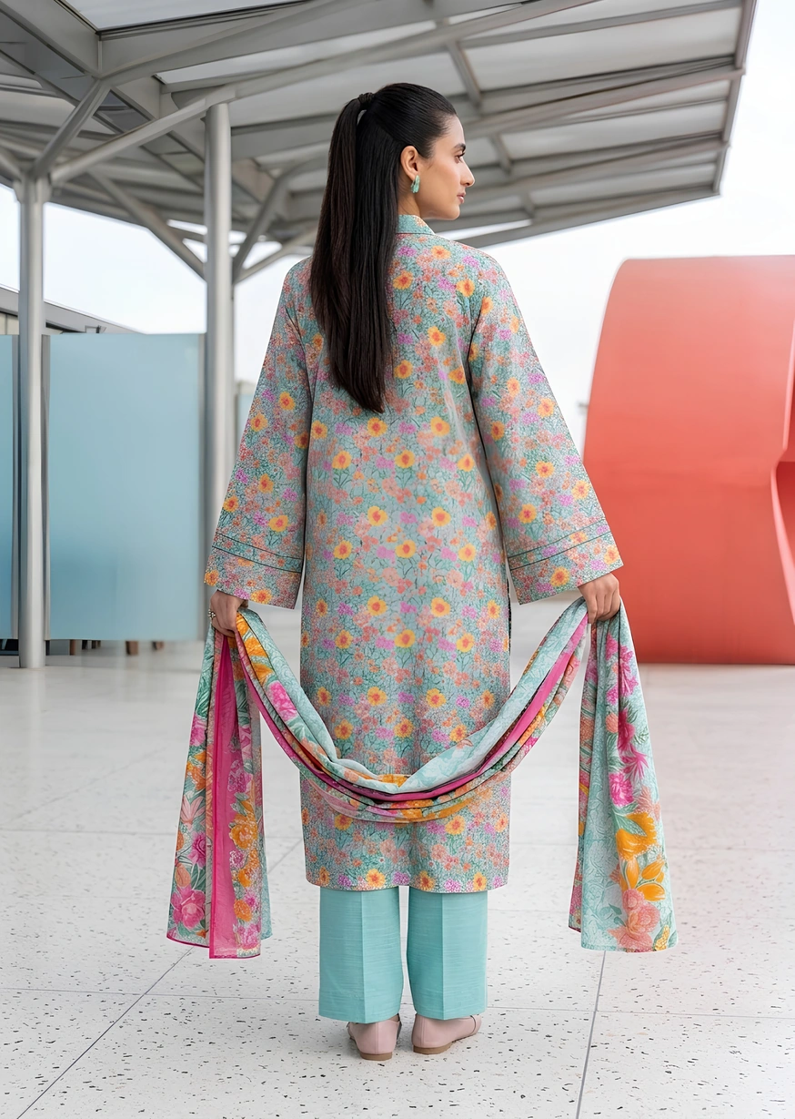 Aqua Bloom 2 Piece Printed Khaddar Unstitched Suit - Image 5