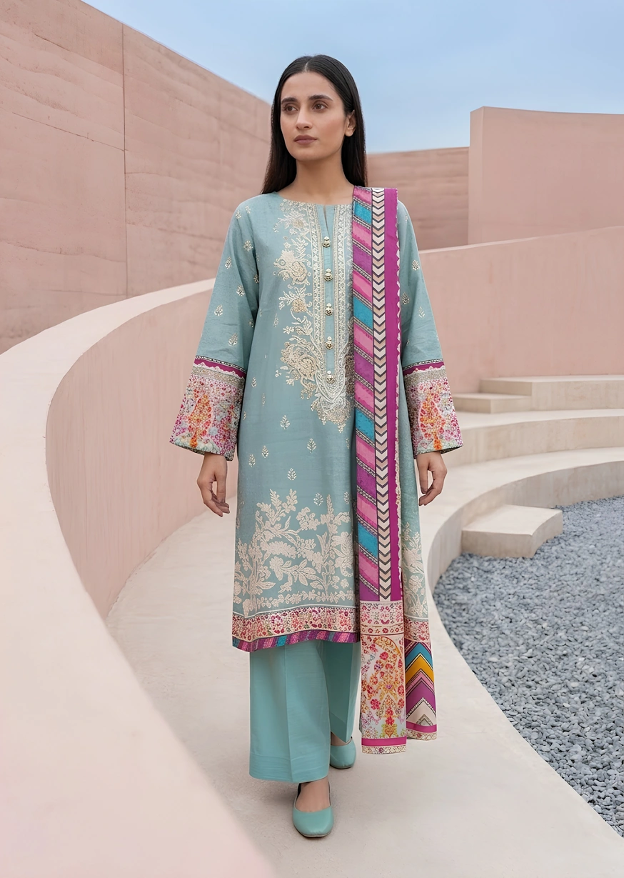 Sea Decor 2 Piece Digital Printed, Embroidered Khaddar Unstitched Suit - Image 5