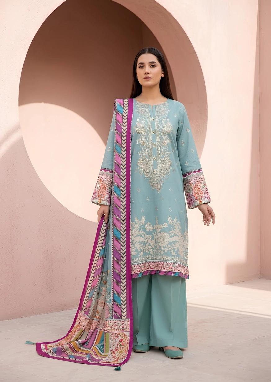 Sea Decor 2 Piece Digital Printed, Embroidered Khaddar Unstitched Suit