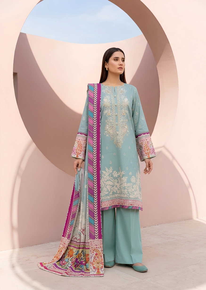 Sea Decor 2 Piece Digital Printed, Embroidered Khaddar Unstitched Suit - Image 4