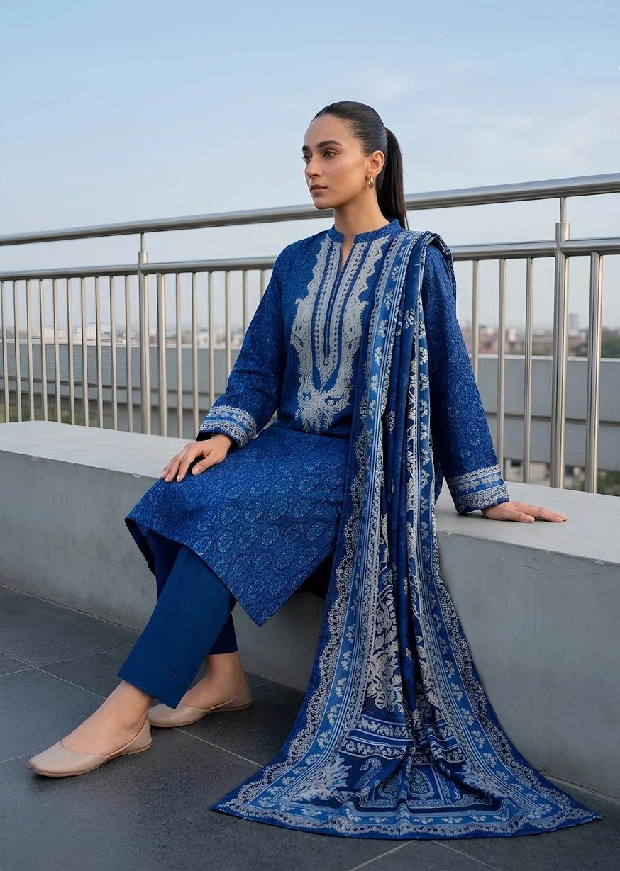 Parisian Bliss 3 Piece Printed Khaddar Unstitched Suit - Image 4